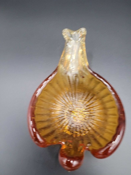 VTG Art Glass Stacking Bird Candy Dish Ashtray Amber Olive Green Retro MCM - Picture 5 of 12